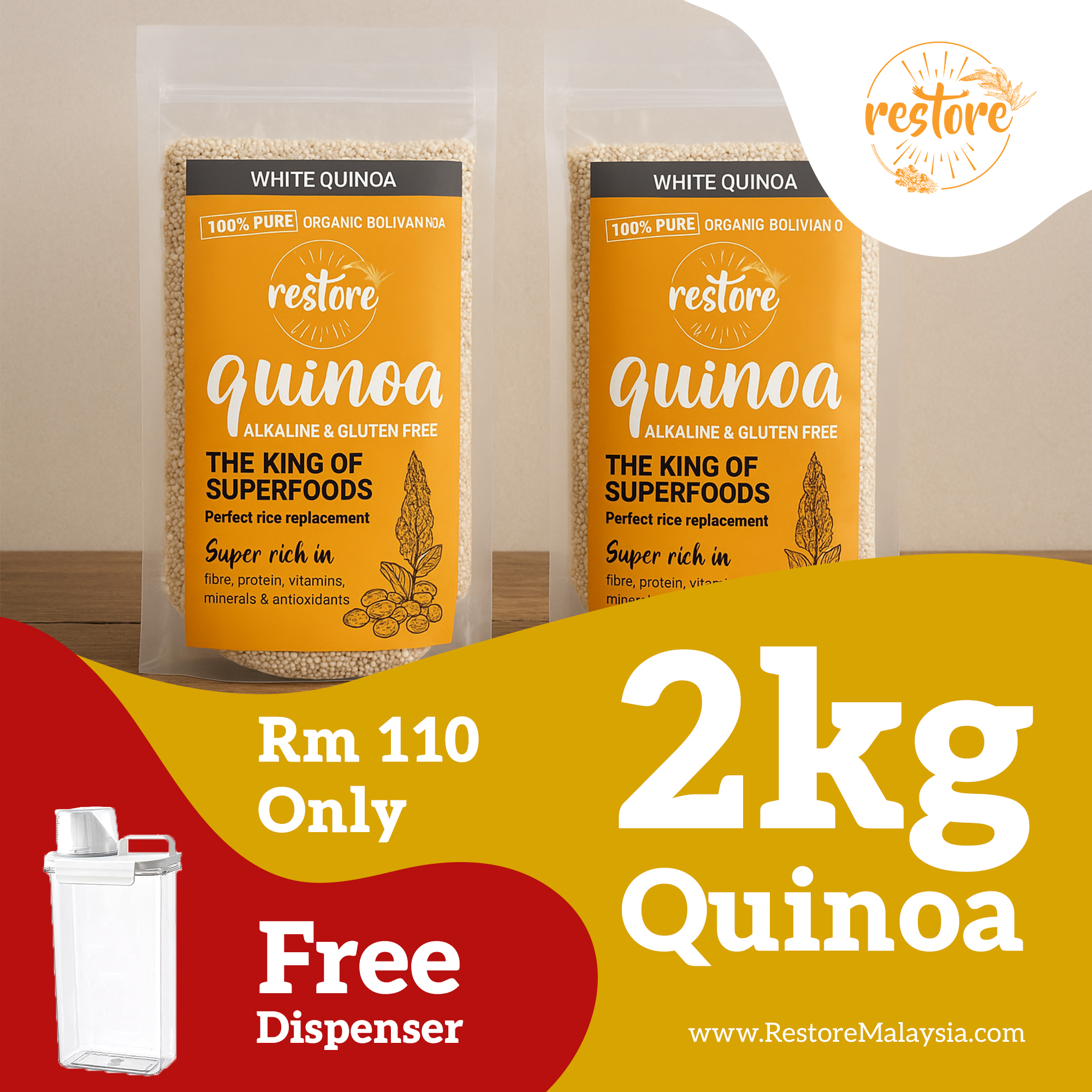 2kg quinoa FREE dispenser