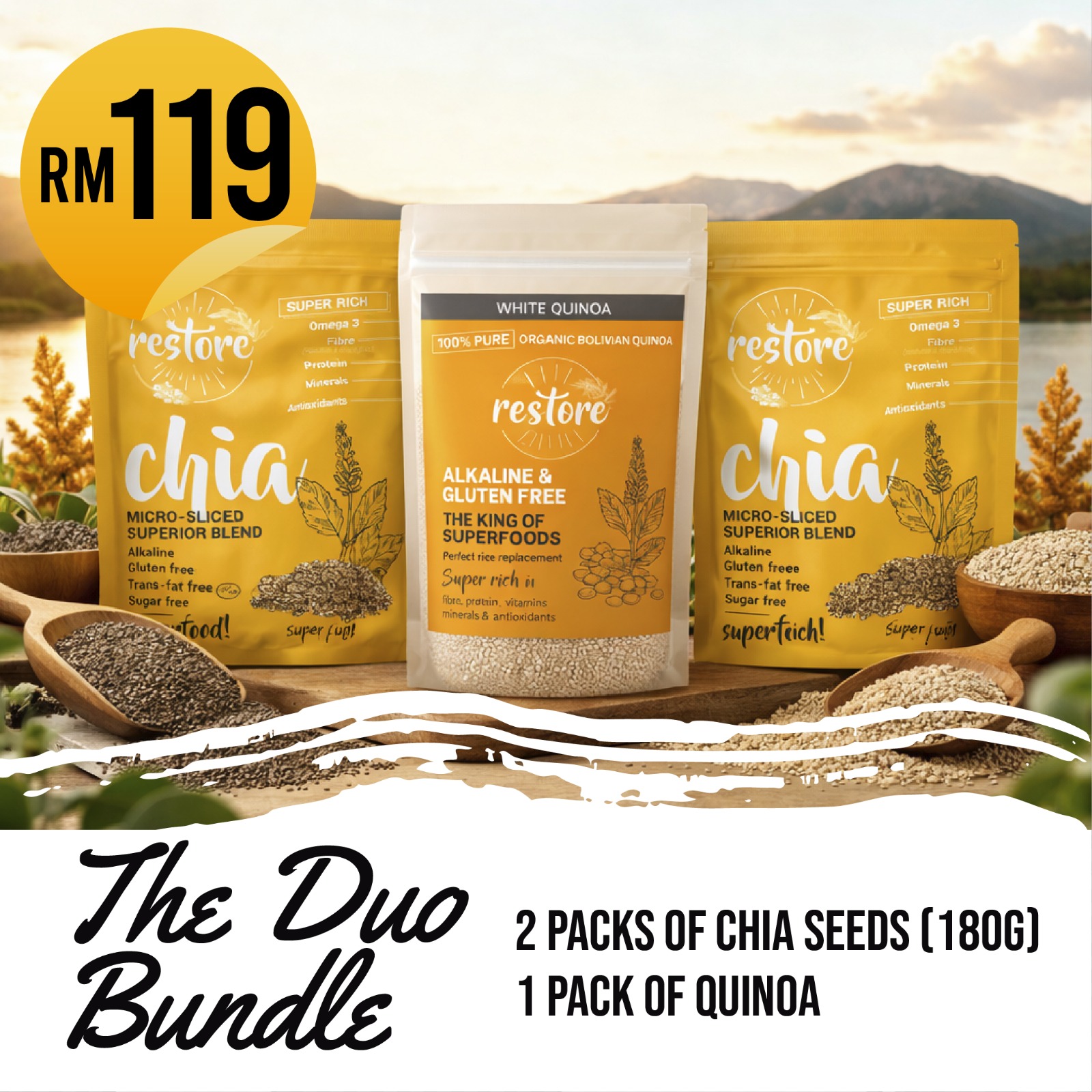 Bundle A: 2x Micro Sliced Chia (180g) + 1 Quinoa (100g)
